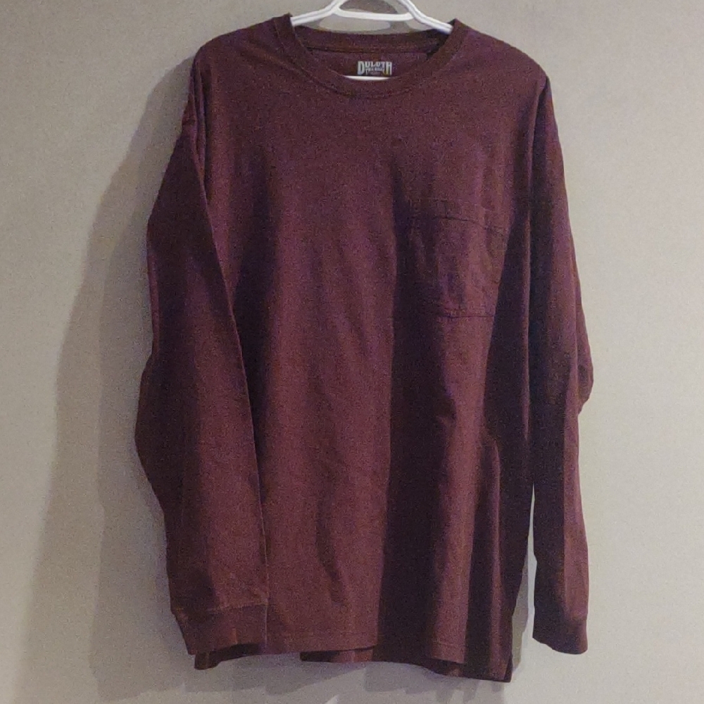 Duluth Trading Co Men's Large Maroon Long Sleeve 100% Cotton Pocket Tee